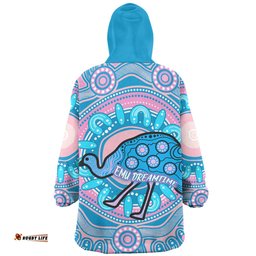 Australia Emu Aboriginal Custom Blue Indigenous Dreamtime Emu Wearable Blanket Hoodie Aussie Oodie