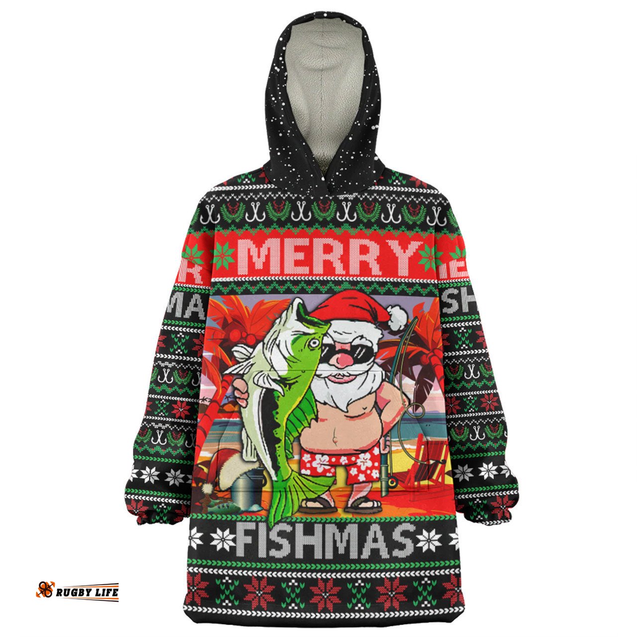 Australia Christmas Fishing Merrry Fishmas Angler Santa Claus Wearable Blanket Hoodie Aussie Oodie