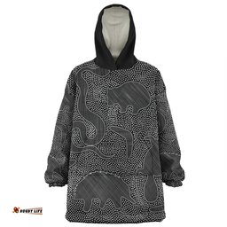 Australia Dot Painting Inspired Aboriginal Aboriginal Dot Grey Art With Animals Wearable Blanket Hoodie Aussie Oodie