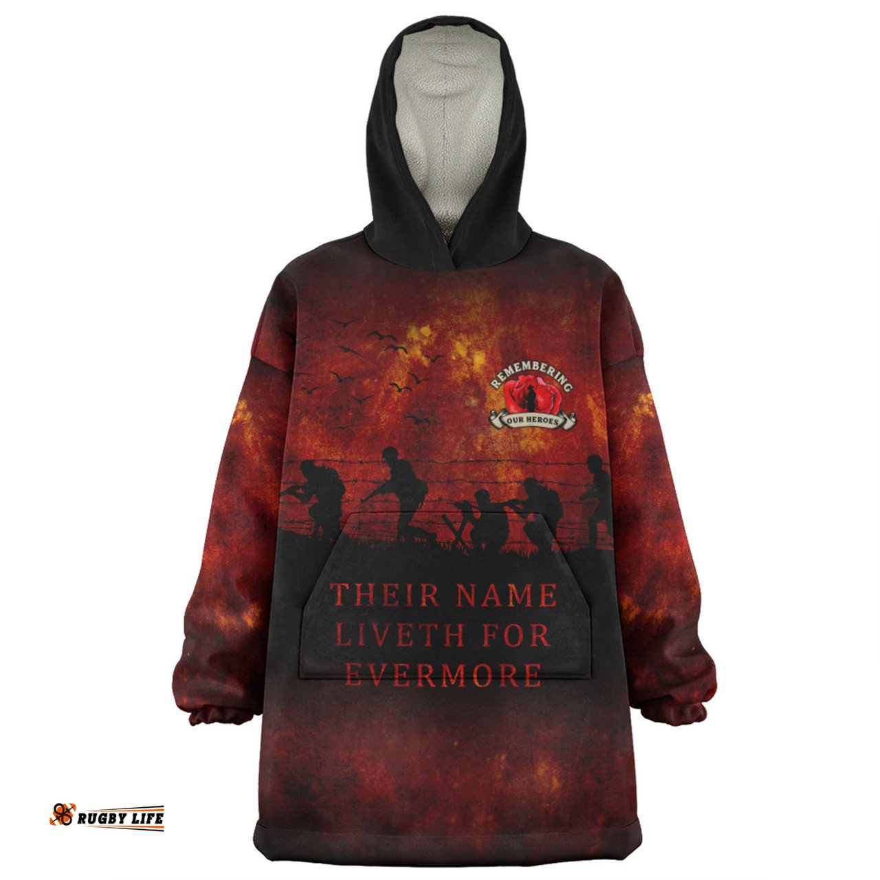 Australia Anzac Day Their Name Liveth For Evermore Dark Grunge Style Wearable Blanket Hoodie Aussie Oodie