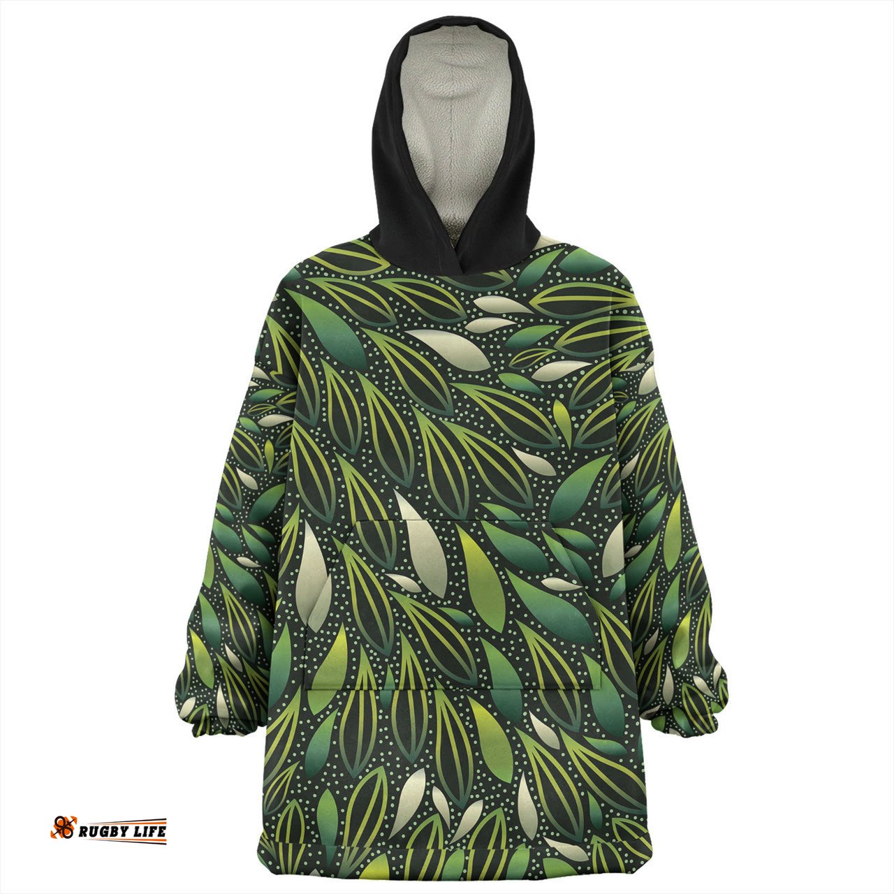 Australia Aboriginal Green Bush Leaves Seamless Wearable Blanket Hoodie Aussie Oodie
