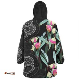 Australia Aboriginal Seamless Pattern With Eucalyptus Flower Wearable Blanket Hoodie Aussie Oodie