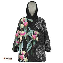 Australia Aboriginal Seamless Pattern With Eucalyptus Flower Wearable Blanket Hoodie Aussie Oodie