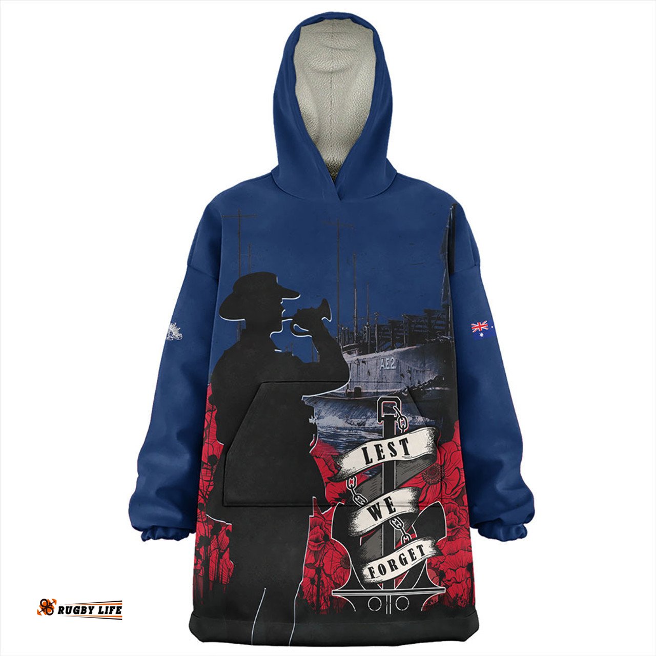 Australia Anzac Day Lest We Forget Royal Australian Navy Wearable Blanket Hoodie Aussie Oodie