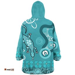 Australia Goanna Aboriginal Indigenous Dot Goanna (Teal Blue) Wearable Blanket Hoodie Aussie Oodie