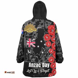 Australia Anzac Custom Lest We Forget Black Style Wearable Blanket Hoodie Aussie Oodie