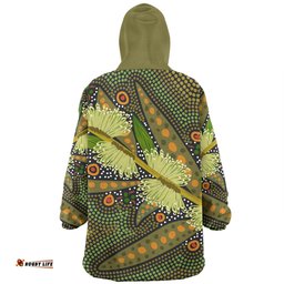Australia Flowers Aboriginal Aboriginal Dot Art Of Australian Native Flower Hakea Sericea Wearable Blanket Hoodie Aussie Oodie
