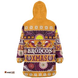 Brisbane Broncos Christmas Aboriginal Custom Indigenous Knitted Ugly Xmas Style Wearable Blanket Hoodie Aussie Oodie