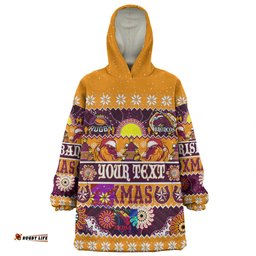 Brisbane Broncos Christmas Aboriginal Custom Indigenous Knitted Ugly Xmas Style Wearable Blanket Hoodie Aussie Oodie
