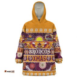 Brisbane Broncos Christmas Aboriginal Custom Indigenous Knitted Ugly Xmas Style Wearable Blanket Hoodie Aussie Oodie