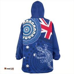 Australia Flag With Lizard Aboriginal Wearable Blanket Hoodie Aussie Oodie