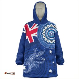 Australia Flag With Lizard Aboriginal Wearable Blanket Hoodie Aussie Oodie