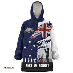 Australia Remembrance Day Lest We Forget Australian Military Tribute Blue Wearable Blanket Hoodie Aussie Oodie