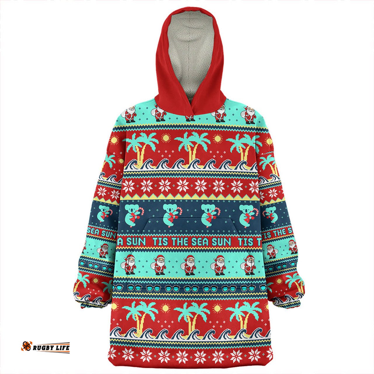Australia Sunny Christmas By The Sea Red Wearable Blanket Hoodie Aussie Oodie