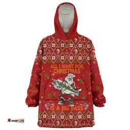 Australia Christmas Fishing Custom All I Want For Christmas Is A Big Bass Wearable Blanket Hoodie Aussie Oodie