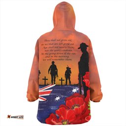 Australia Lest We Forger Soldiers Flag With Poppy Flower Wearable Blanket Hoodie Aussie Oodie