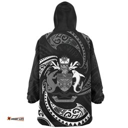 Australia South Sea Islanders Solomon Islands White Tribal Wave Pattern Wearable Blanket Hoodie Aussie Oodie
