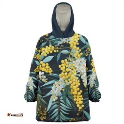 Australia Golden Wattle Golden Wattle Seamless Patterns Blue Background Wearable Blanket Hoodie Aussie Oodie
