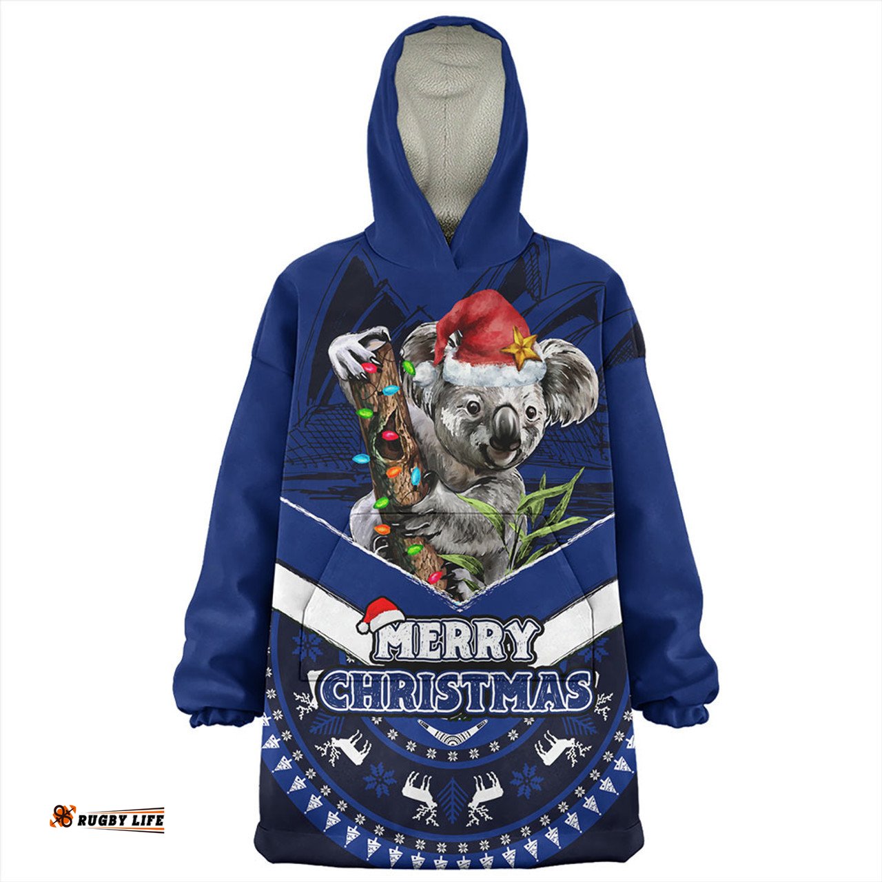Australia Holiday Koala Merry Christmas Blue Wearable Blanket Hoodie Aussie Oodie
