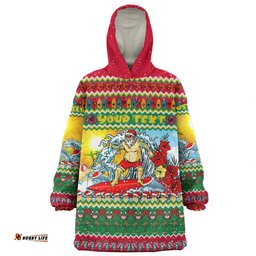 Australia Christmas Custom Surfing Santa Wearable Blanket Hoodie Aussie Oodie