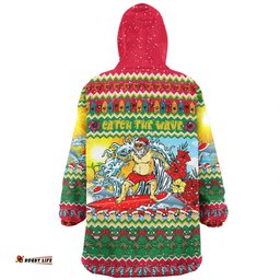 Australia Christmas Custom Surfing Santa Wearable Blanket Hoodie Aussie Oodie