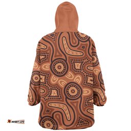 Australia Dot Painting Inspired Aboriginal Brown Aboriginal Australian Art With Boomerang Wearable Blanket Hoodie Aussie Oodie