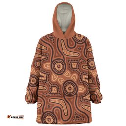 Australia Dot Painting Inspired Aboriginal Brown Aboriginal Australian Art With Boomerang Wearable Blanket Hoodie Aussie Oodie