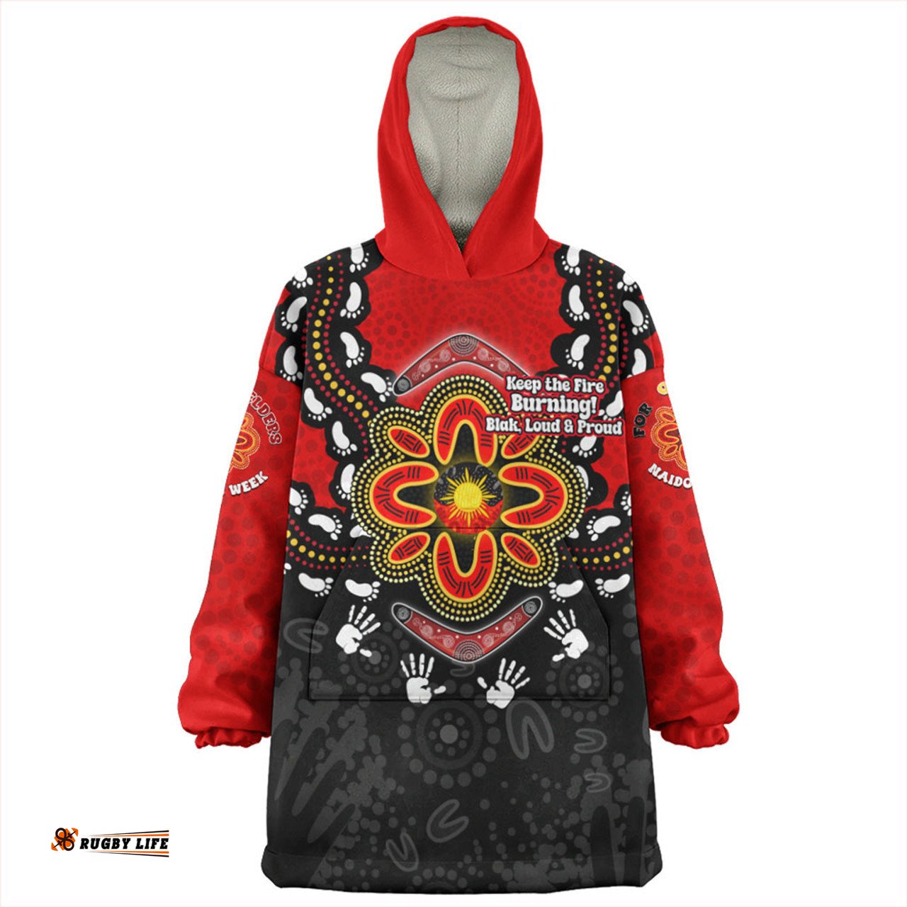 Australia Aboriginal Inspired Naidoc Symbol Pattern Wearable Blanket Hoodie Aussie Oodie