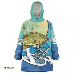Australia Fishing Aboriginal Fishing Custom Love Fishing Murray Cod In Aboriginal Art Patterns Wearable Blanket Hoodie Aussie Oodie
