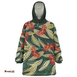 Australia Flowers Aboriginal Aboriginal Dot Art of Australian Native Eucalyptus Plant Wearable Blanket Hoodie Aussie Oodie
