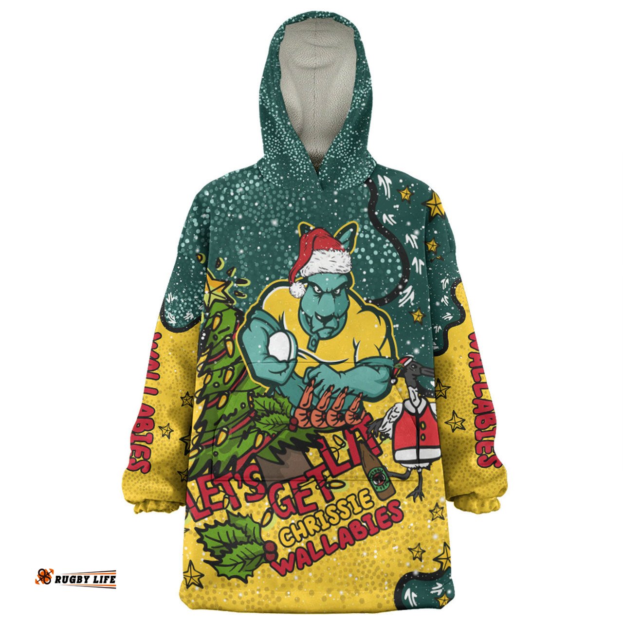 Australia Wallabies Christmas Custom Let's Get Lit Chrisse Pressie Wearable Blanket Hoodie Aussie Oodie