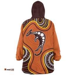 Australia Aboriginal Art With Kangaroo Orange Wearable Blanket Hoodie Aussie Oodie