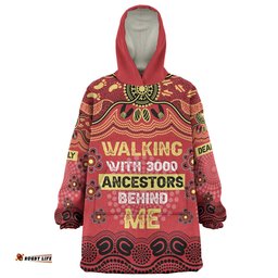 Australia Aboriginal Walking with 3000 Ancestors Behind Me Red and Gold Patterns Wearable Blanket Hoodie Aussie Oodie