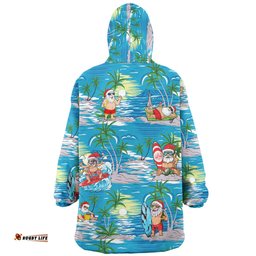 Australia Surfing Christmas Tropical Santa Surfing Funny Wearable Blanket Hoodie Aussie Oodie