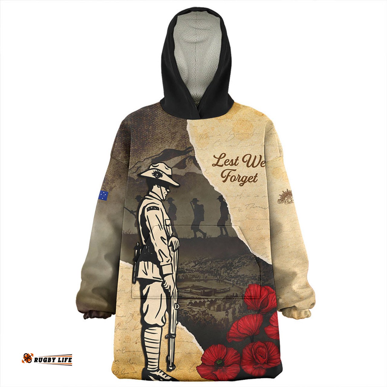 Australia Anzac Day Lest We Forget Letters From The Battlefield Wearable Blanket Hoodie Aussie Oodie