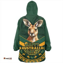 Australia Kangaroo Pride Australia Day Green Wearable Blanket Hoodie Aussie Oodie