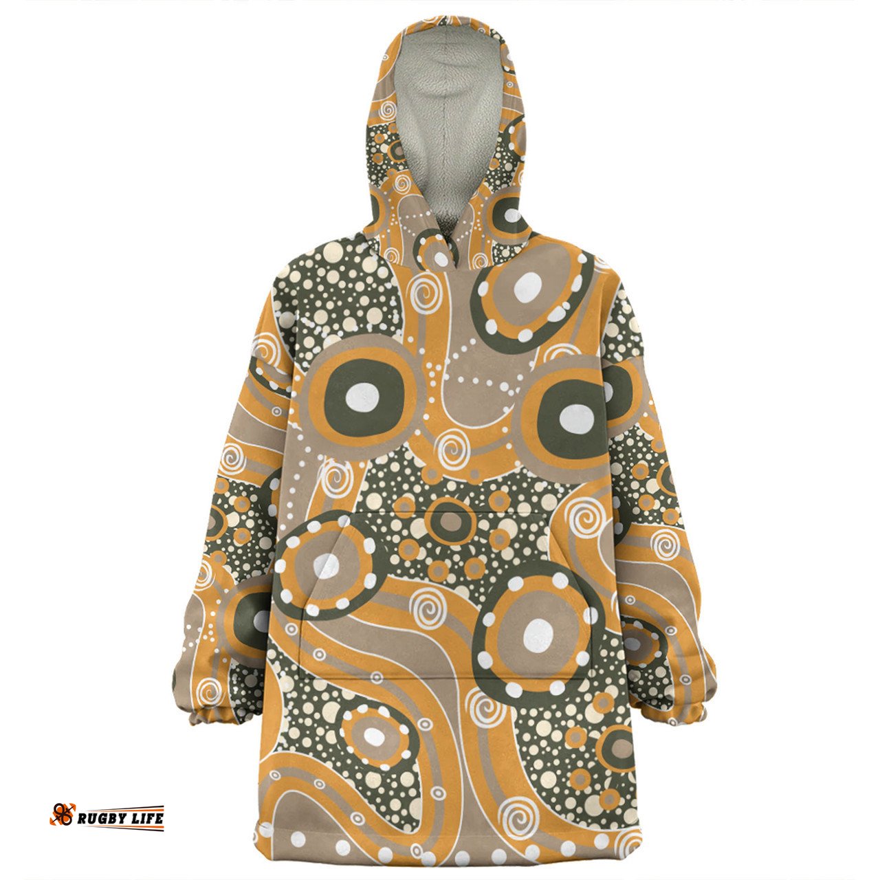 Australia Aboriginal Orange Aboriginal Dot Art Inspired Wearable Blanket Hoodie Aussie Oodie