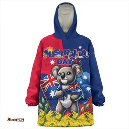 Australia Golden Wattle And Koala Australia Day Celebration Wearable Blanket Hoodie Aussie Oodie
