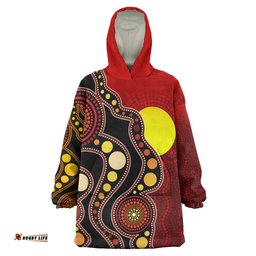 Australia Aboriginal Inspired Australia Indigenous Flag Circle Dot Painting Art (Red) Wearable Blanket Hoodie Aussie Oodie
