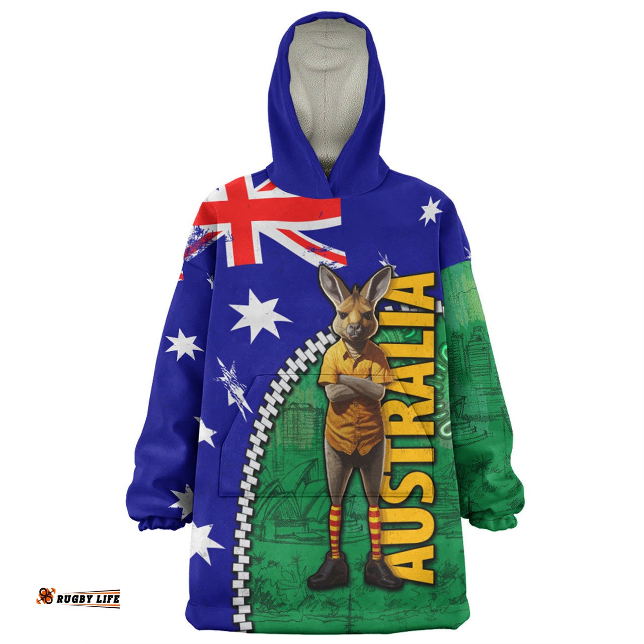 Australia Custom Kangaroo Happy Australia Day Wearable Blanket Hoodie Aussie Oodie