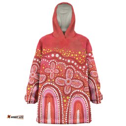 Australia Aboriginal Dot painting illustration in Aboriginal style Red Wearable Blanket Hoodie Aussie Oodie