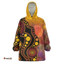 Australia Aboriginal Inspired Australia Indigenous Flag Circle Dot Painting Art (Golden) Wearable Blanket Hoodie Aussie Oodie