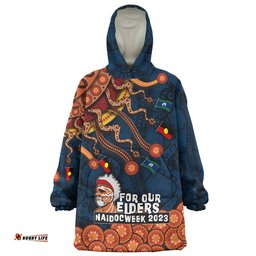 Australia Naidoc Week Custom For Our Elders Naidoc Week Snake Aboriginal Painting With Flag (Blue) Wearable Blanket Hoodie Aussie Oodie