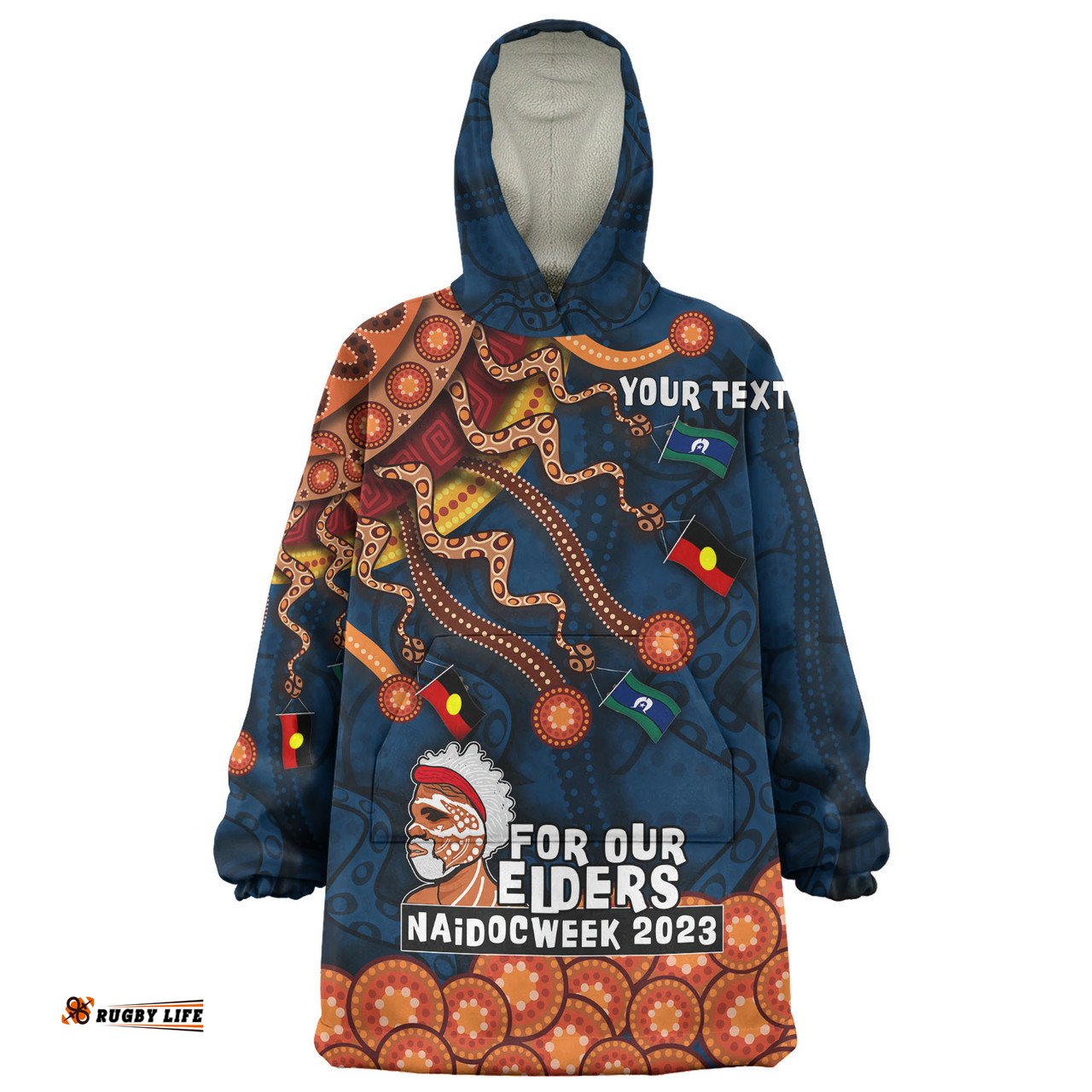 Australia Naidoc Week Custom For Our Elders Naidoc Week Snake Aboriginal Painting With Flag (Blue) Wearable Blanket Hoodie Aussie Oodie