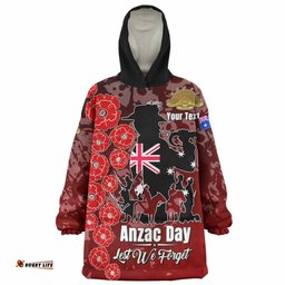 Australia Anzac Custom Lest We Forget Red Style Wearable Blanket Hoodie Aussie Oodie