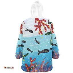 Australia Aboriginal Underwater Concept Aboriginal Art With Fish Wearable Blanket Hoodie Aussie Oodie