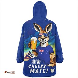 Australia Happy Australia Day Funny Kangaroo With Beer Wearable Blanket Hoodie Aussie Oodie