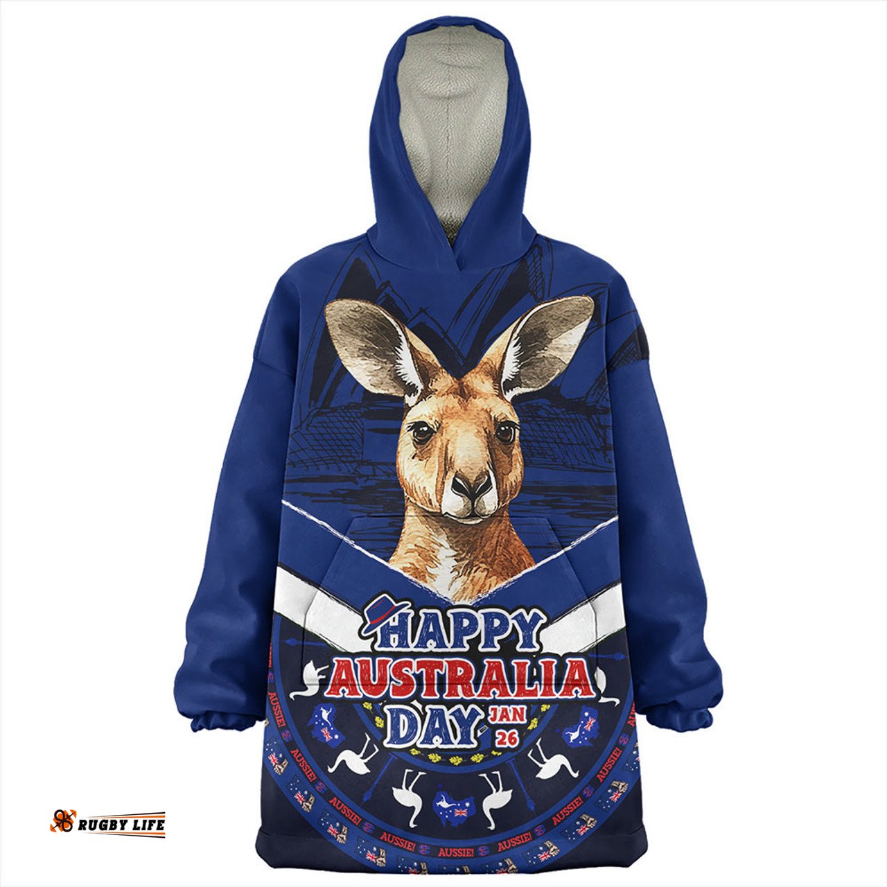 Australia Kangaroo Pride Australia Day Blue Wearable Blanket Hoodie Aussie Oodie