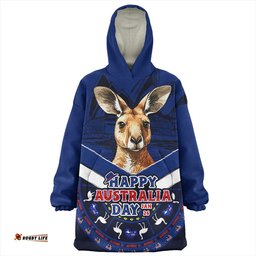 Australia Kangaroo Pride Australia Day Blue Wearable Blanket Hoodie Aussie Oodie