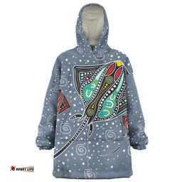 Australia Aboriginal Stingray Art In Aboriginal Dot Style Wearable Blanket Hoodie Aussie Oodie